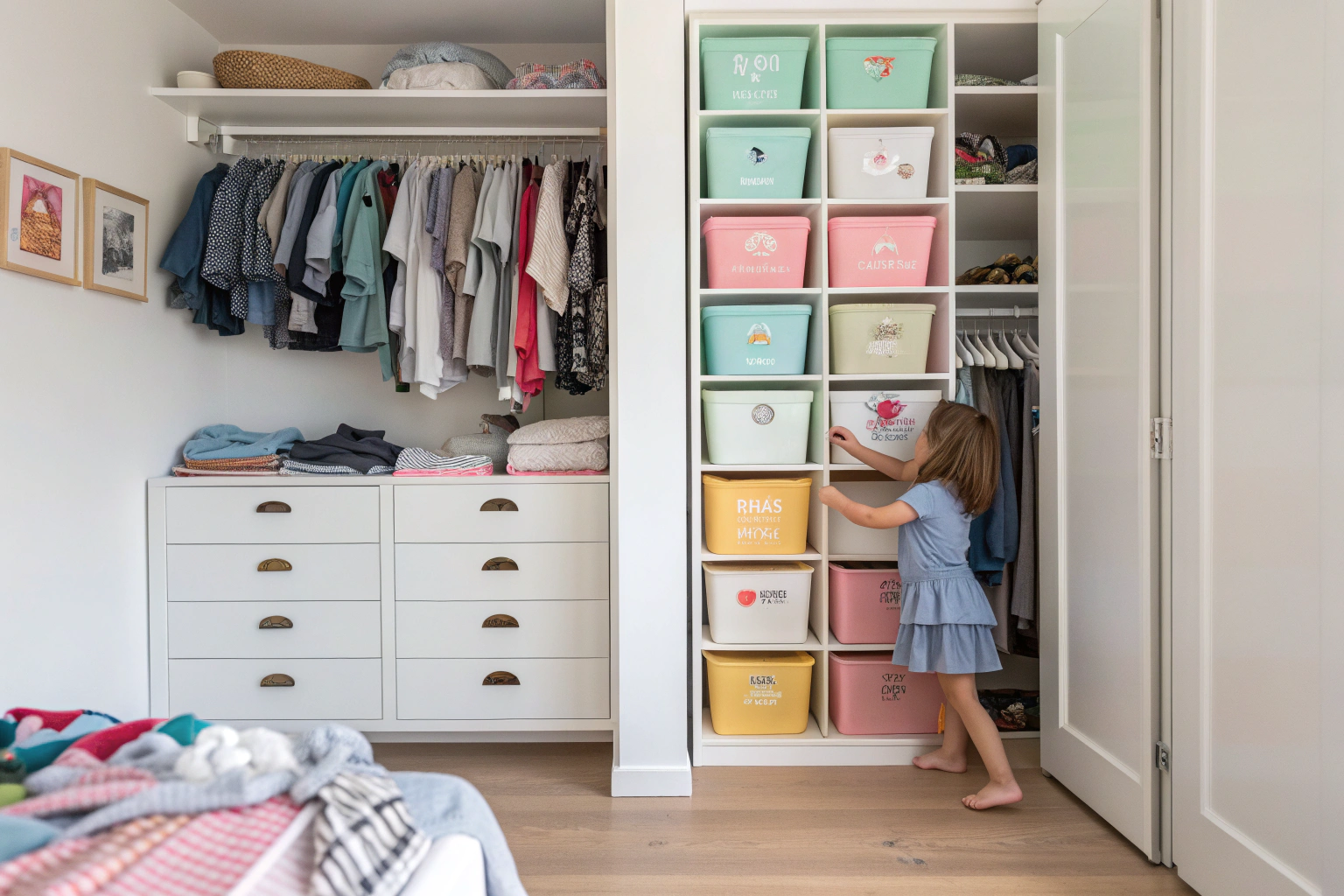 How to organize kids closet with storage bins